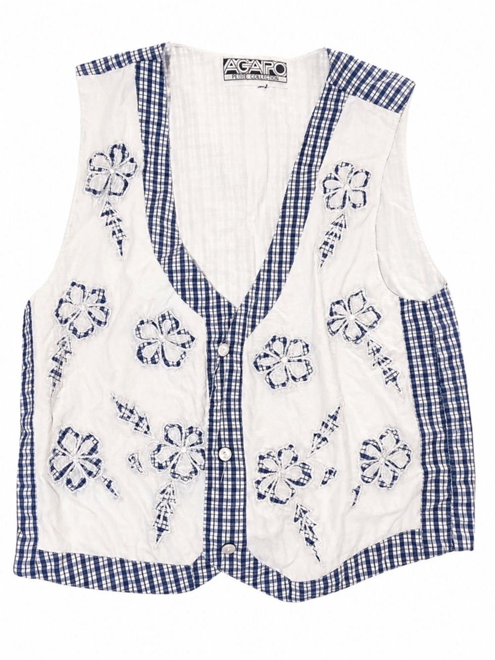 Vintage White Vest with Blue Gingham Trim - Vintage